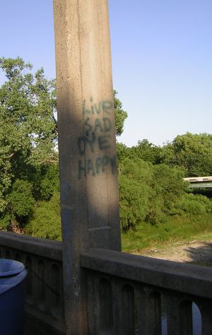 live sad, dye happy - graffitti on bridge