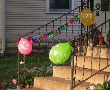 Birthday balloons and banner