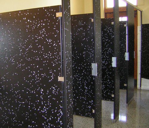 restroom stalls, white dots on black