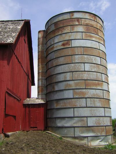 Barn and steel silo